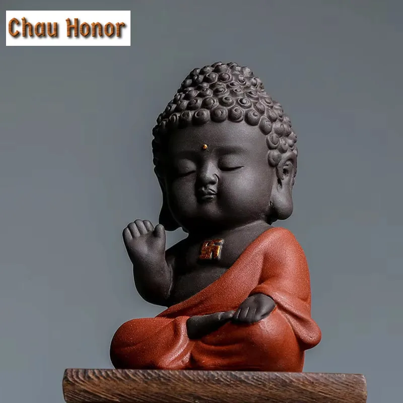 Creativity Purple Clay Tea Pet Ornaments Handmade Small Buddha Statue Tea Figurine Chinese Tea Table Decoration Accessories