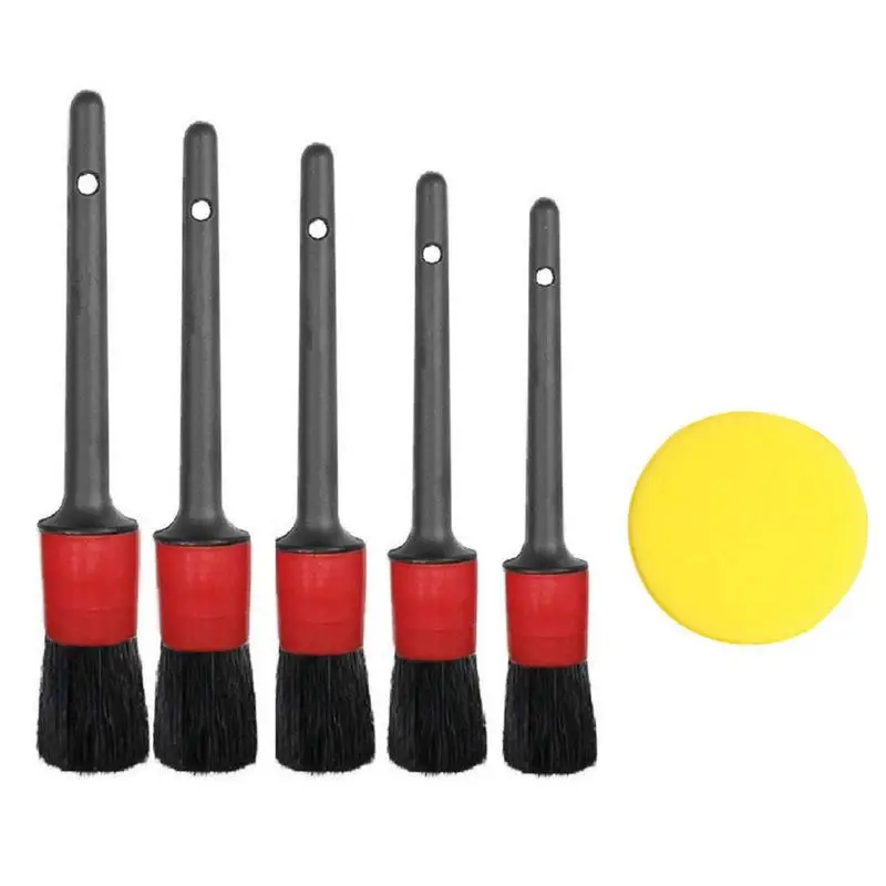 

6PCS Car Detailing Kit Detailing Brush Set With 4-inch Sponge Car Dash Duster Brush Accessories Super Soft Auto Interior Detail