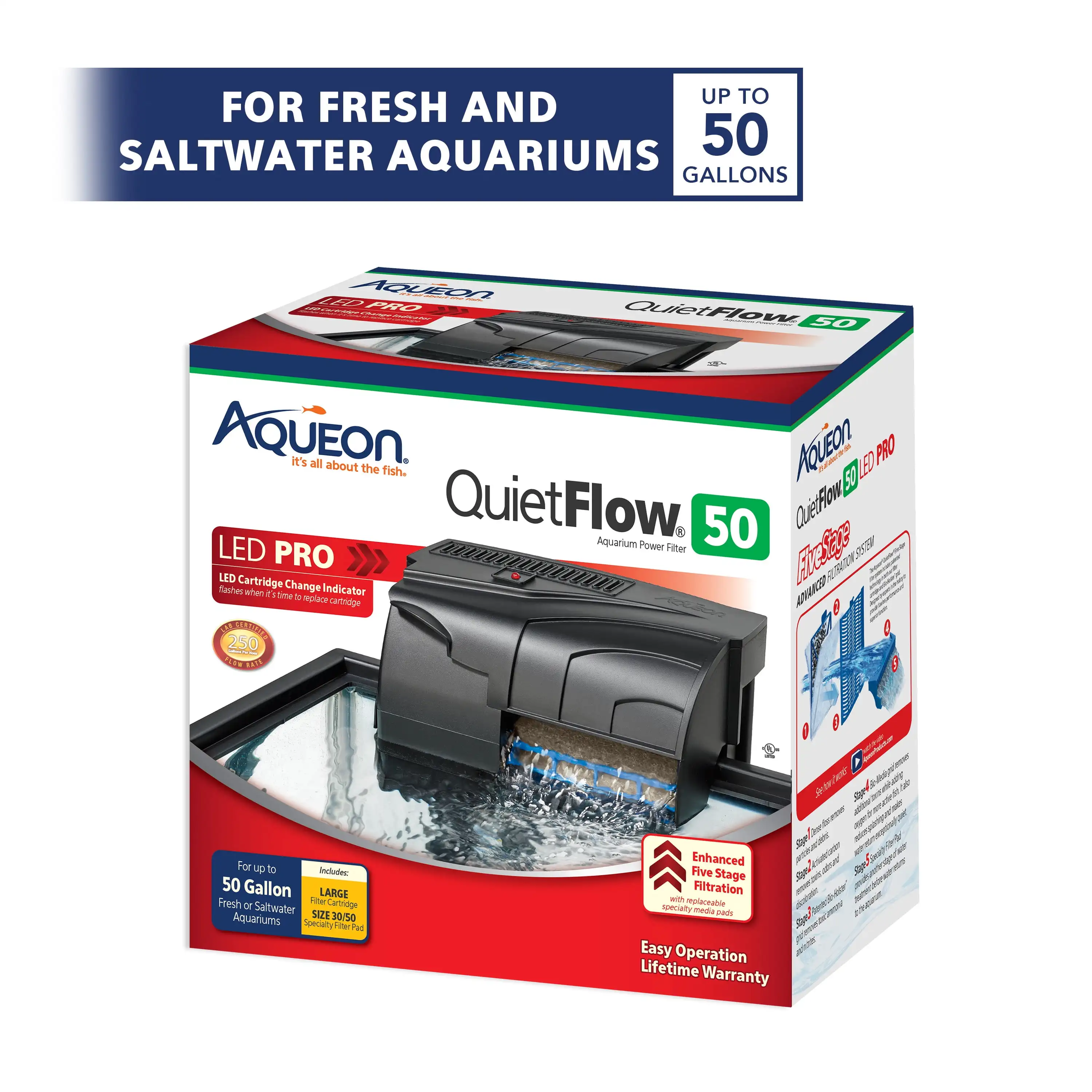 

Aqueon QuietFlow LED PRO Aquarium Power Filter Size 50