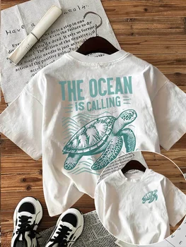 The Ocean is Calling Sea Turtle Graphic T Shirt Women Men Summer Casual Short Sleeve Crew Neck Loose Tee Harajuku Beach Top 1
