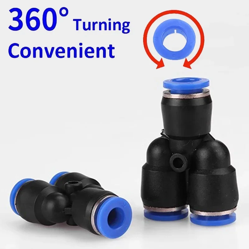 20/100/500 PCS Y/W Shape Push Fittings, 4 6 8 10 12mm OD Push to Connect Quick Fitting, Air line Lock Tube Fitting Splitter
