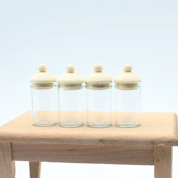 4Pcs Miniature 1/12 Scale Dollhouse Glass Jars, Clear Kitchen Storage Bottles for Doll Home Accessory 1