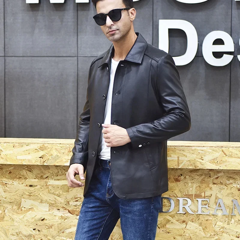 Soft Pure Sheepskin Coat Men's Genuine Leather Jacket Medium Slim Casual Natural Clothing Male Lapel Business Jackets