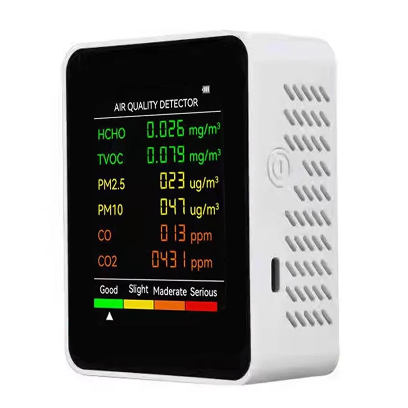 เครื่องตรวจวัดคุณภาพอากาศ 6 in 1 PM2.5 PM10 HCHO TVOC CO CO2 เครื่องตรวจจับฟอร์มาลดีไฮด์ CO CO2 สำหรับบ้านและสำนักงาน 1