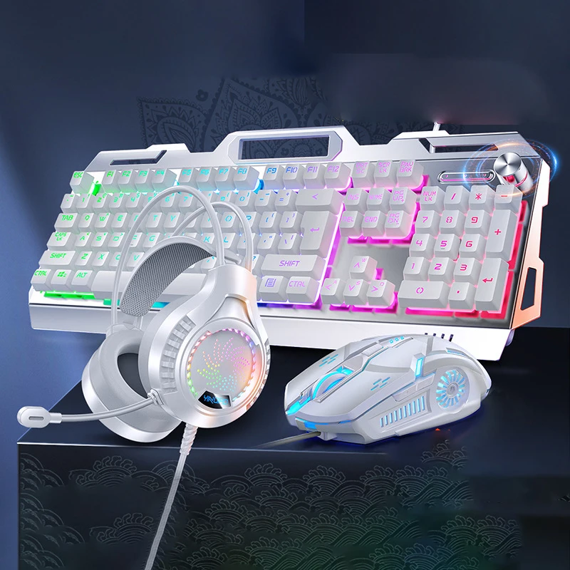 Teclado e Mouse Conjunto em Rgb para Gamer Teclado e Mouse Fone de Ouvido Backlit Usb com Fio para Computador Laptop Laptop