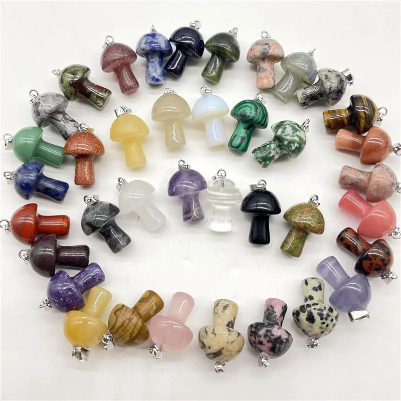 Wholesale Natural Gem Stone Quartz Crystal agate Mix Mushroom Pendant For Charms DIY Jewelry Making Necklace Accessories 20Pcs 3