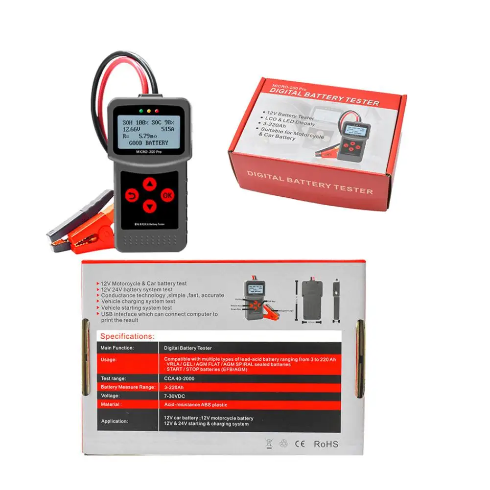 

Диагностический прибор для тестирования автомобильной батареи Micro-200 Pro, 12 В, 3-220 Ач