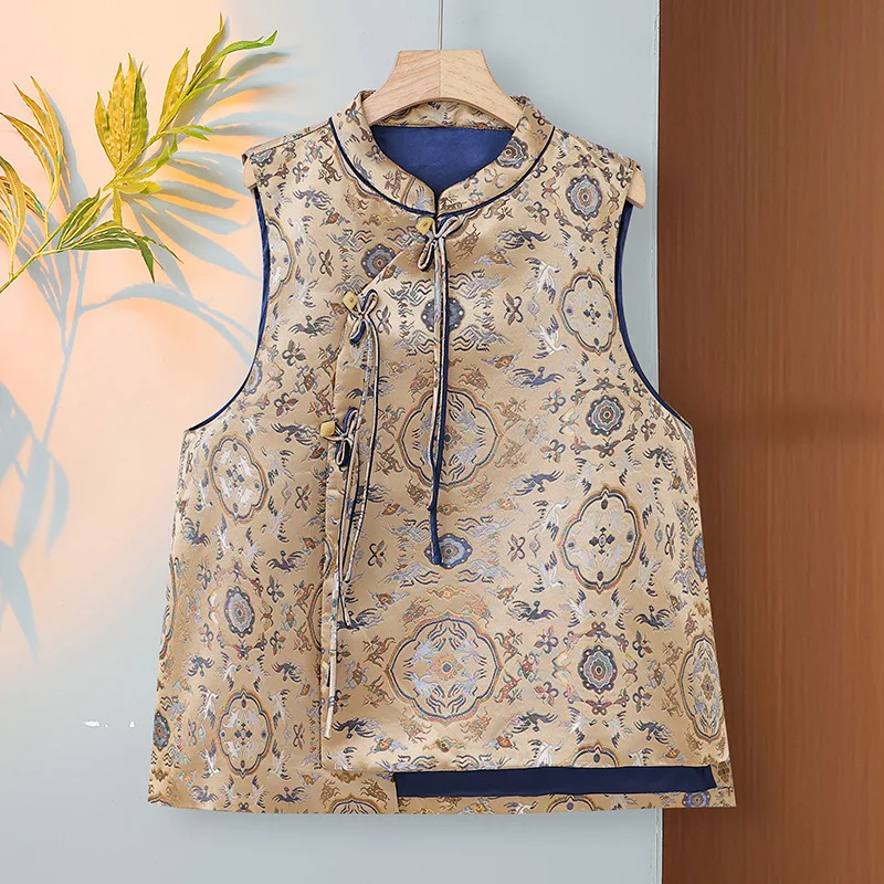 Bigsize 4Xl 5Xl Sleeveless Tang Clothes Women Elegant Vest New Chinese Style Hanfu Top Luxury Jacquard Song Brocade Outwear