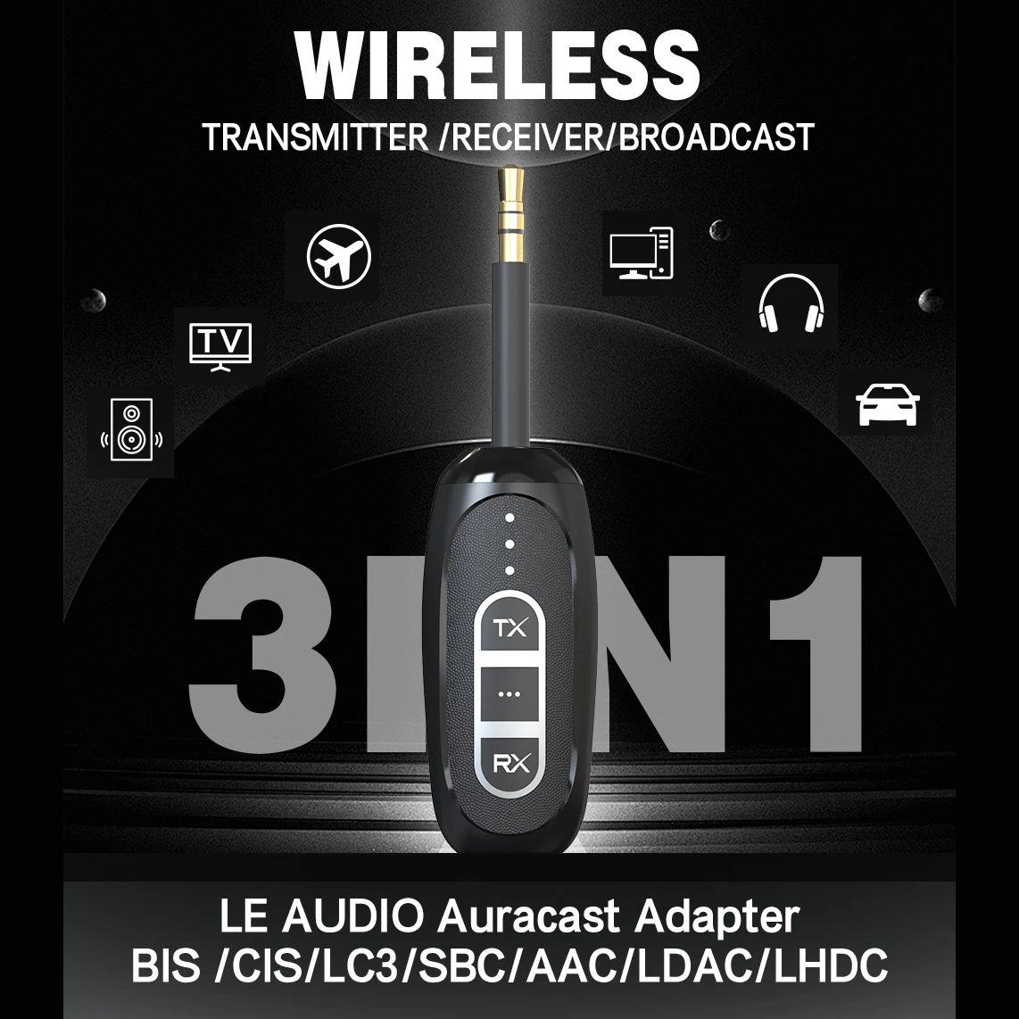3-in-1 Bluetooth 5.4 Receiver Transmitter RX/TX/Broadcast 3.5mm AUX Jack Wireless Audio Adapter for TV PC Headphone Car Speaker bluetooth adapter bluetooth audio receiver bluetooth transceiver adapter audio adapter bluetooth aux adaptor