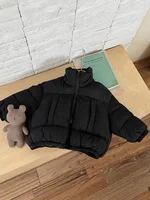 2025 شتاء جديد الأطفال القطن وسادة مبطنة الصلبة الفتيان سميكة الدافئة يندبروف معطف الفتيات عالية الرقبة جاكيت زيبرا الاطفال الملابس 5