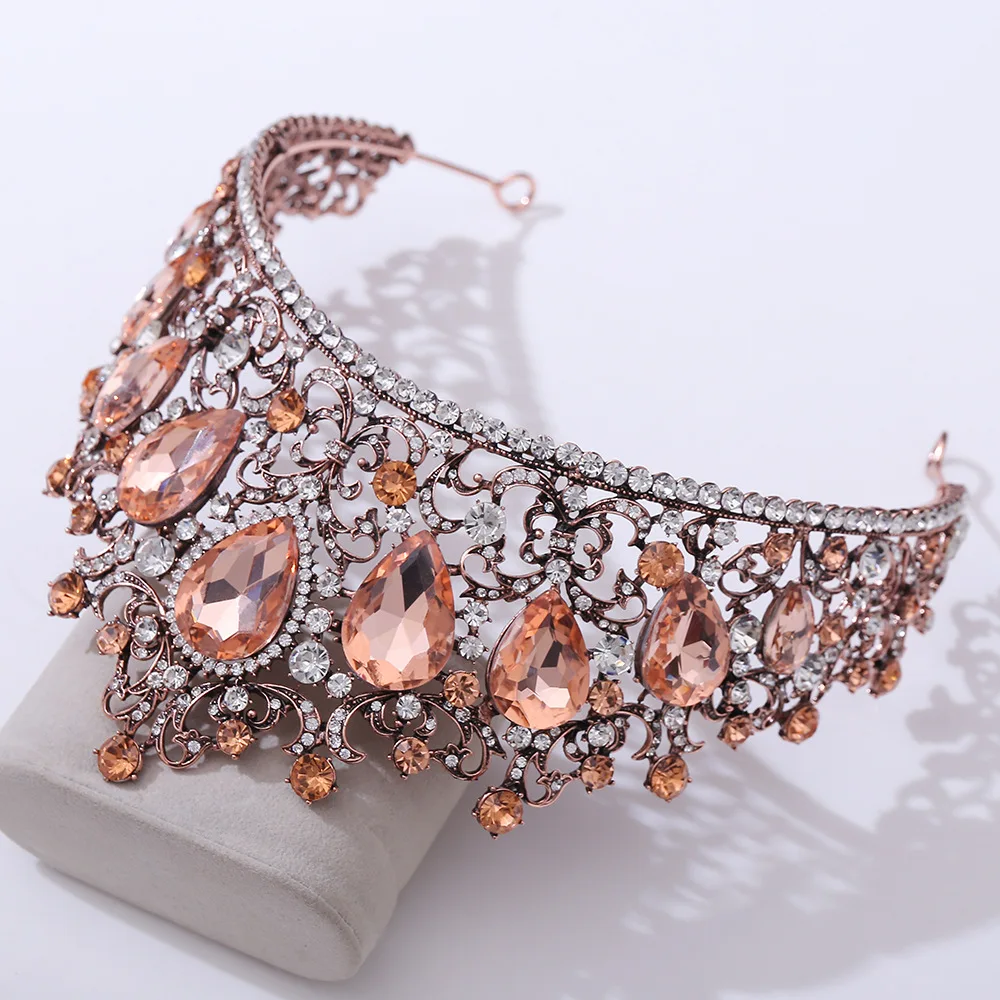 Royal Queen Water Drop Wedding Crown For Women Large Crystal Banquet Tiaras Hair Jewelry