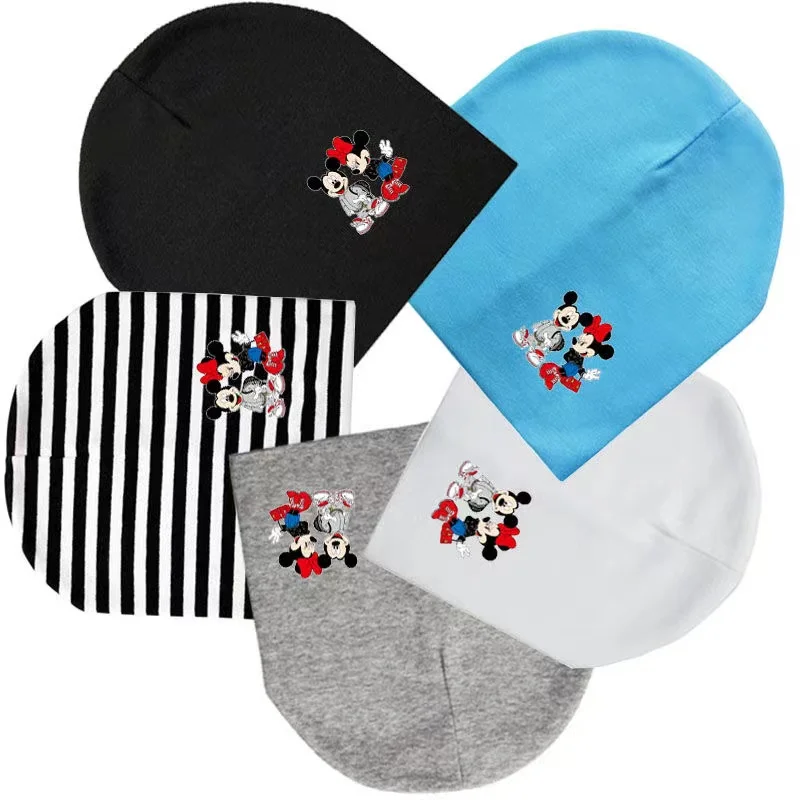 Kids Beanie Knitted Hat Baby Boy Girl Cartoon Mickey Minnie Print Autumn Winter Hip Hop Hat Children Warm Casual Pajama Cap 0-3T