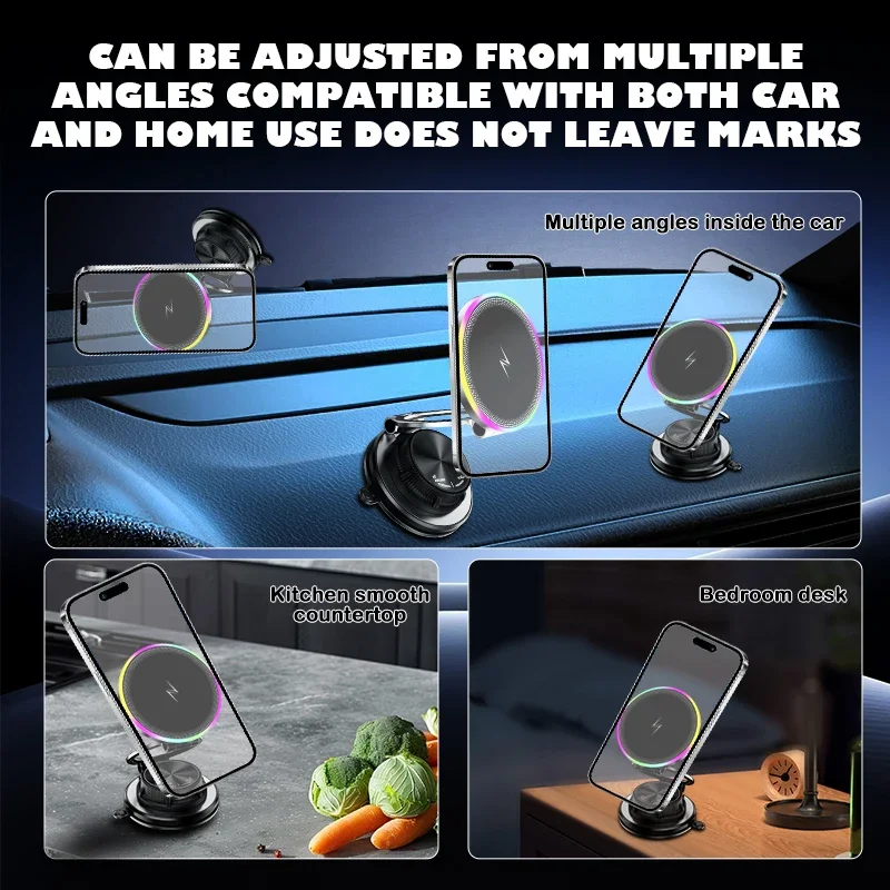 RGB Vacuum Suction Wireless Car Charger & Magnetic Phone Holder