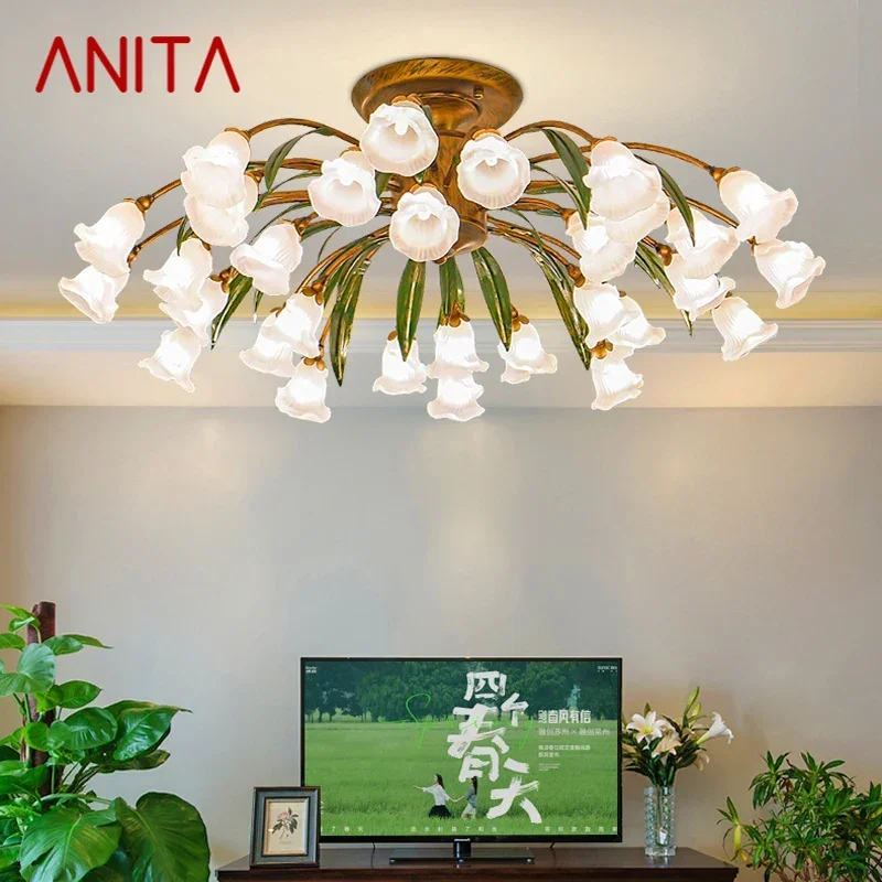 

ANITA American Pastoral Ceiling Light French LED Creativity Flower Living Room Dining Room Bedroom Home Decoration Lamp