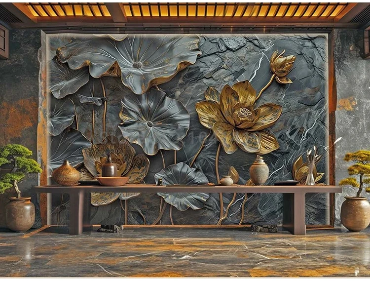 Gilt, Lotus Leaf Art, Textura De Mármore,
