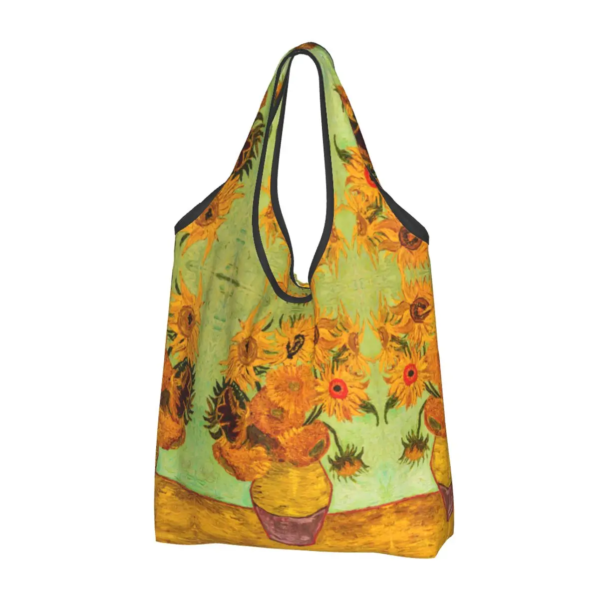 

Van Gogh Sunflowers Shopping Bags Reusable Grocery Tote Bags 50LBS Large Capacity Sunflower Painting HandBags Washable Handbag