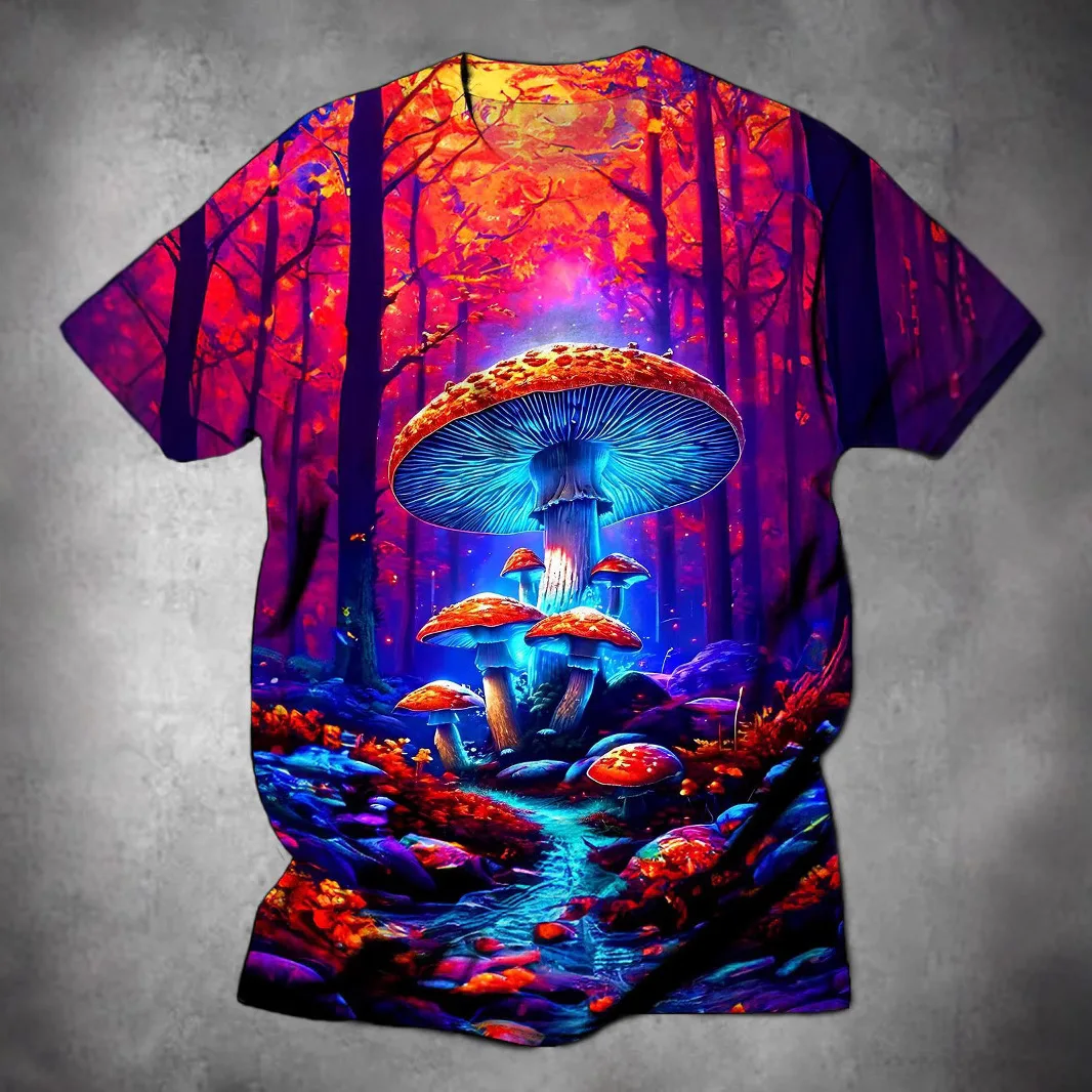 Mens Colorful Mushroom 3D Print Short Sleeve T Shirt