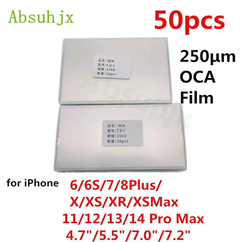 Absuhjx 50pcs 250μm OCA 필름 iPhone XS 11 12 13 14 15 P..