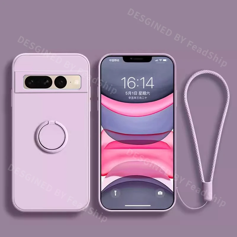 Enhanced Liquid Silicone Phone Case with Ring Holder and Screen Protector - Soft, Durable Cover