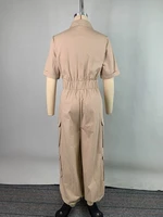 Women's Cotton Blend Cargo Jumpsuit 2026 New Short Sleeves Buttoned Pockets High Waist Wide Leg Workwear Romper - Image 5