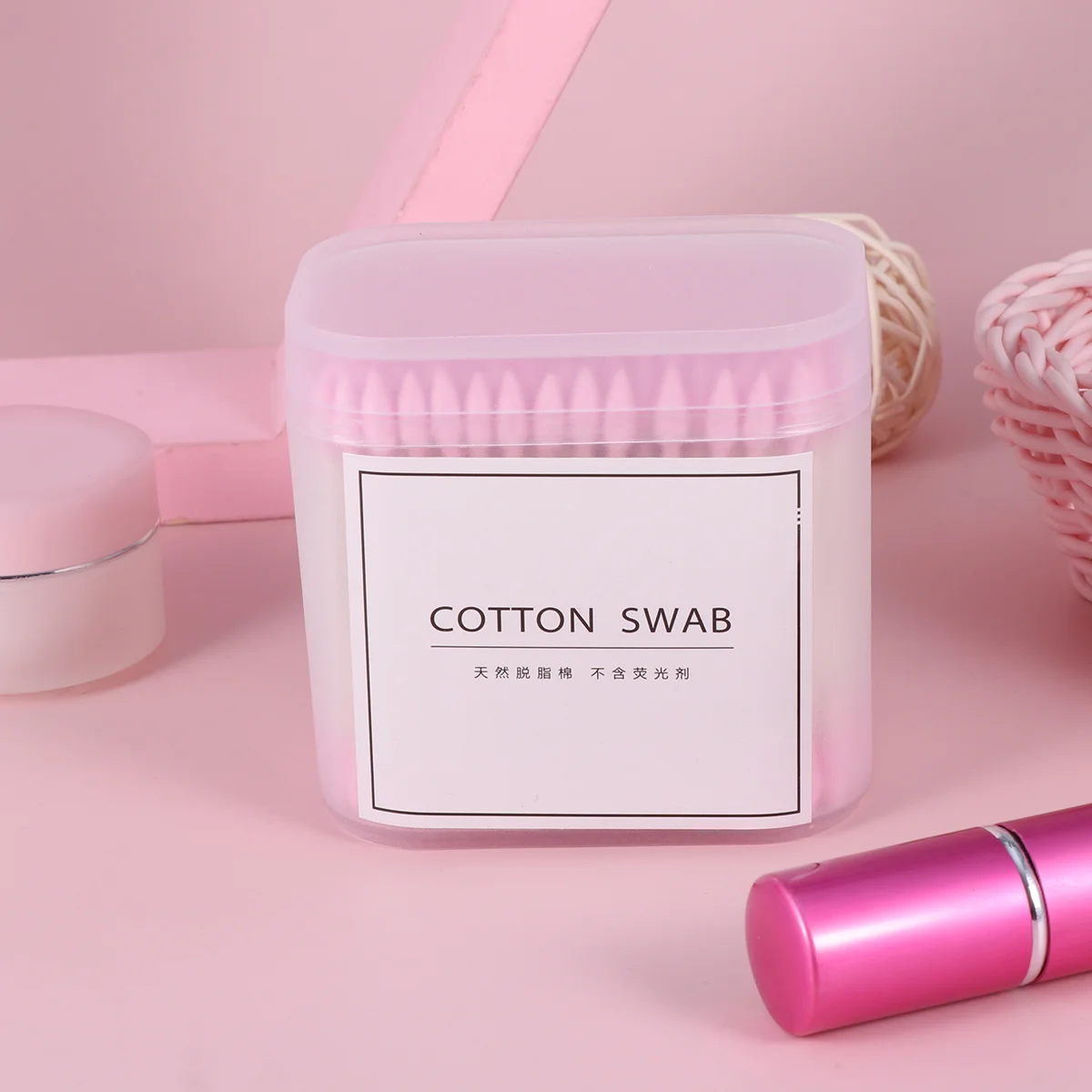 300 Pcs Pink Earbuds Plugs Makeup Tool Cotton Spoon Swabs Beauty Accessories Travel Child 3