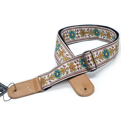 Embroidered Ethnic Style 2.5 - Inch Adjustable Soft Guitar Strap (Blue)