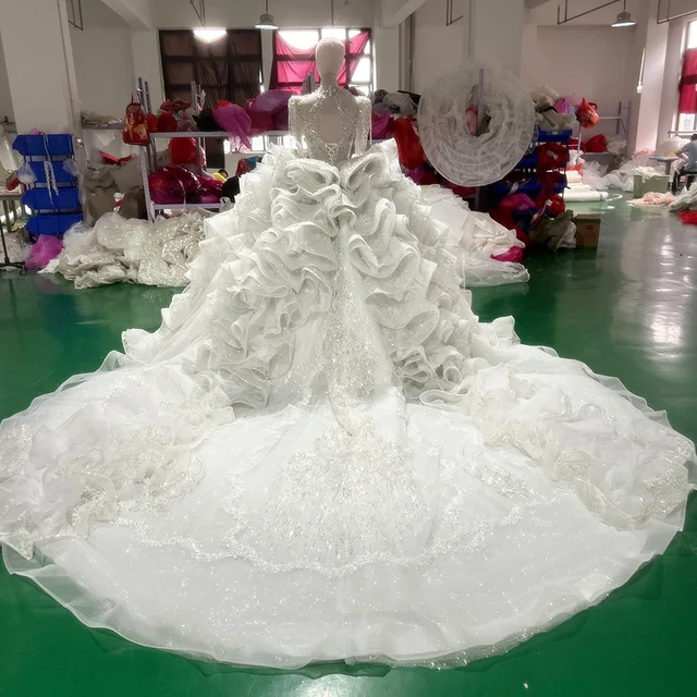 Exquisite Applique Wedding Dresses Deep V Neck Ball Gowns Ruched Tulle Tassel Long Sleeve Formal Beach Party vestidos de novia XS76 2