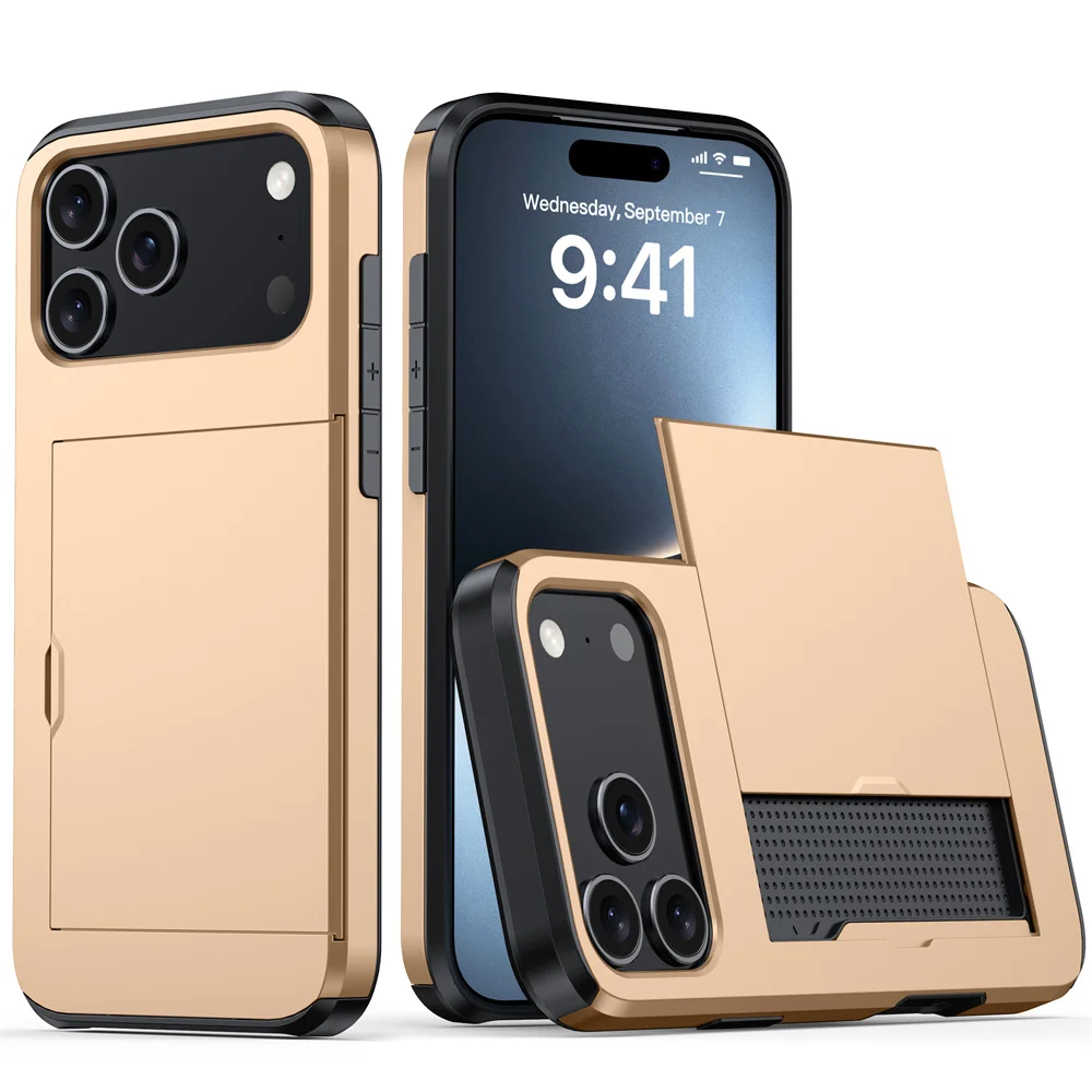 Premium Heavy-Duty Phone Case with Wallet Card Holder and Slide Hard Protective Cover
