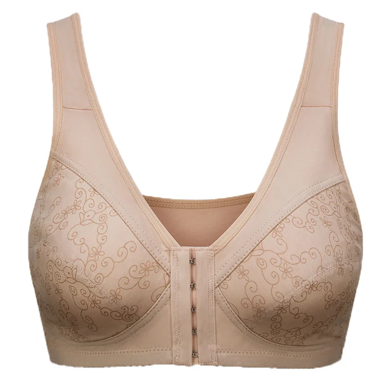 

Front Button Underwear Women's Soft Cotton Vest Type Middle-aged and Elderly Bra Large Rimless Underwear Women