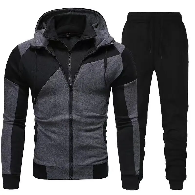 

Men's Patchwork Double-layer Zippered Hoodie In European Size Fashionable Casual Exercise Set For Men