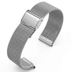Sleek Stainless Steel Milanese Loop Watch Band Bracelet - Versatile Double Clasp Strap - 22mm (Silver)
