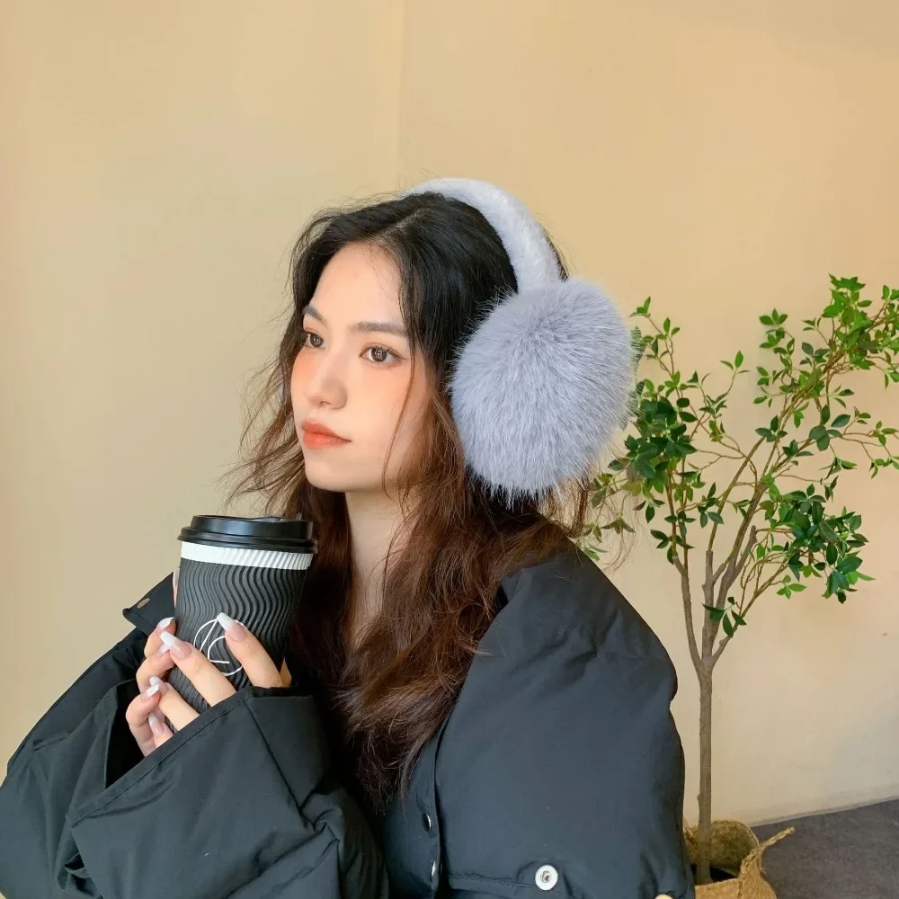 Real Fox Fur Soft Plush Ear Warmer Female Winter Warm Ear Muffs Men Scalable Korean Ears Cover warm earmuffs,fur earmuffs