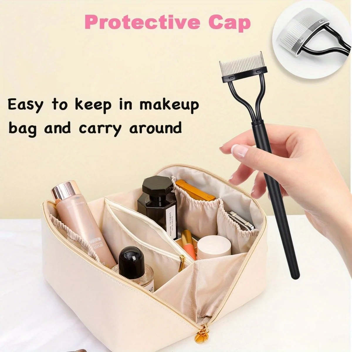 Description Picture 6 of itemEyelash Separator Tool Steel Teeth Lash Comb Eyebrow Eye Lash Brush With Cover Arc Design Mascara Comb for Women Eyes Makeup