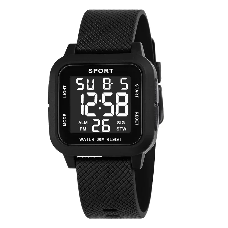

Новые черные спортивные мужские цифровые часы будильник Chrono 3Bar водонепроницаемые мужские часы светодиодный Электронные наручные часы 2024
