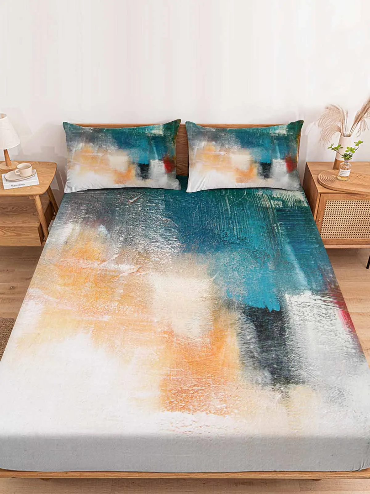 

Color Painting Modern Polyester Fitted Sheet Mattress Cover Four Corners Elastic Band Bed Sheet Pilllowcase