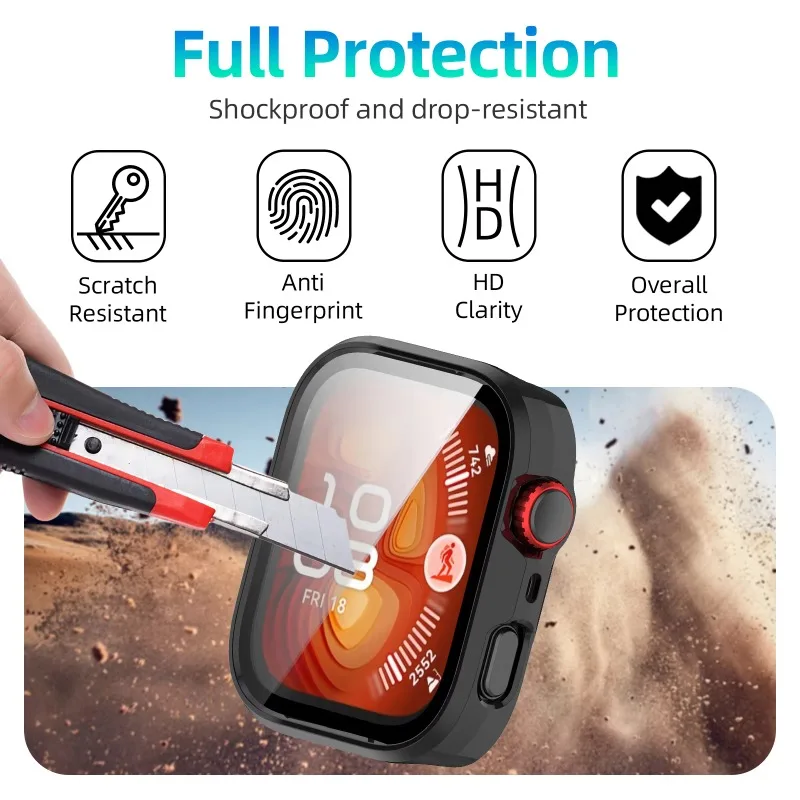 HD Tempered Glass+PC Protective Case for Huawei Watch Fit - Full Coverage Screen Protection Cover, Premium Accessories