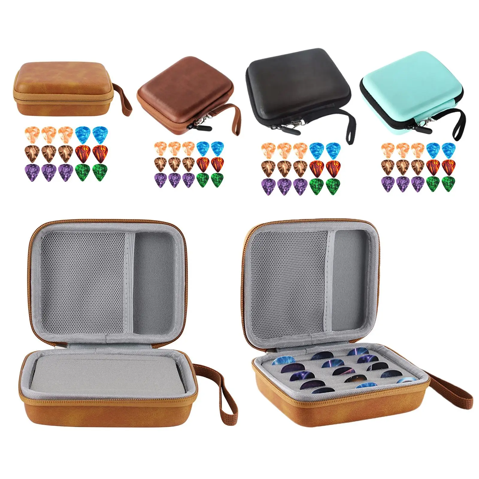 Compact Guitar Picks Holder Case Shock Absorption with 15Pcs Picks Plectrums Bag