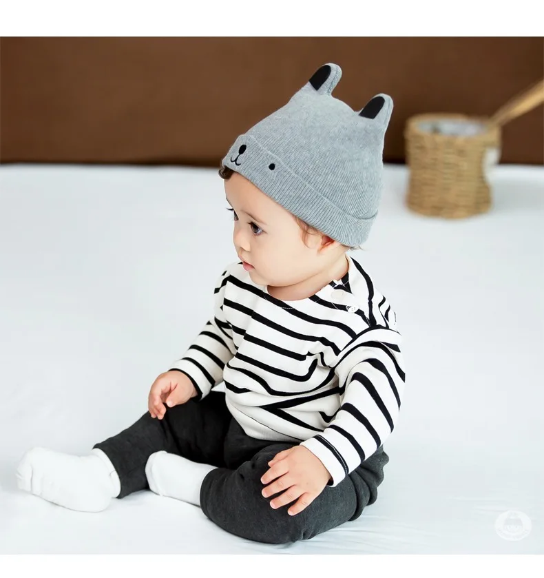 Baby Hat Newborn Spring Hat Crochet Grey Baby Bear Ear Infant Bonnet Baby Cap Girls Boys Kids New Spring Autumn And Winter