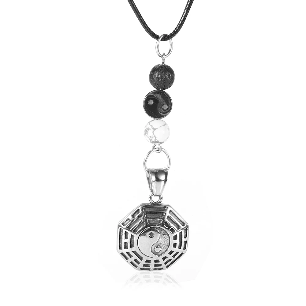

Nabest Titanium Stainless Steel Charm Yin-yang Taiji Pendant Necklace for Men Lava Rock Hematite Bead Braided Adjustable Knot