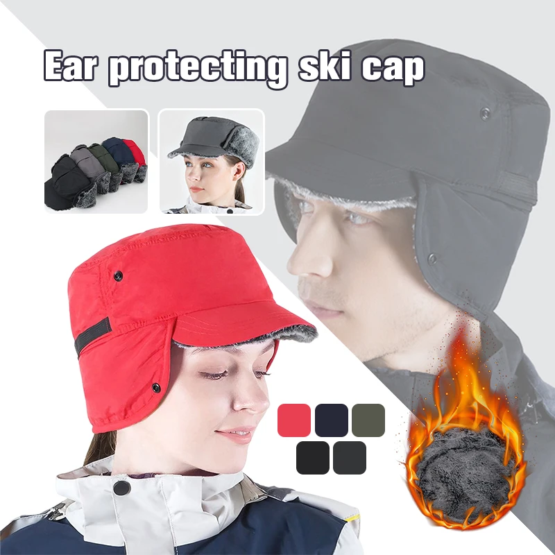 Unisex Winter Protective Ear Ski Hat Men's Fashion Lei Feng Hat Outdoor Windproof Waterproof Imitation Rabbit Hair Warm Hat winter new men s lei feng hat thick cotton hat cold and windproof boys ear protection warm ear protection hat