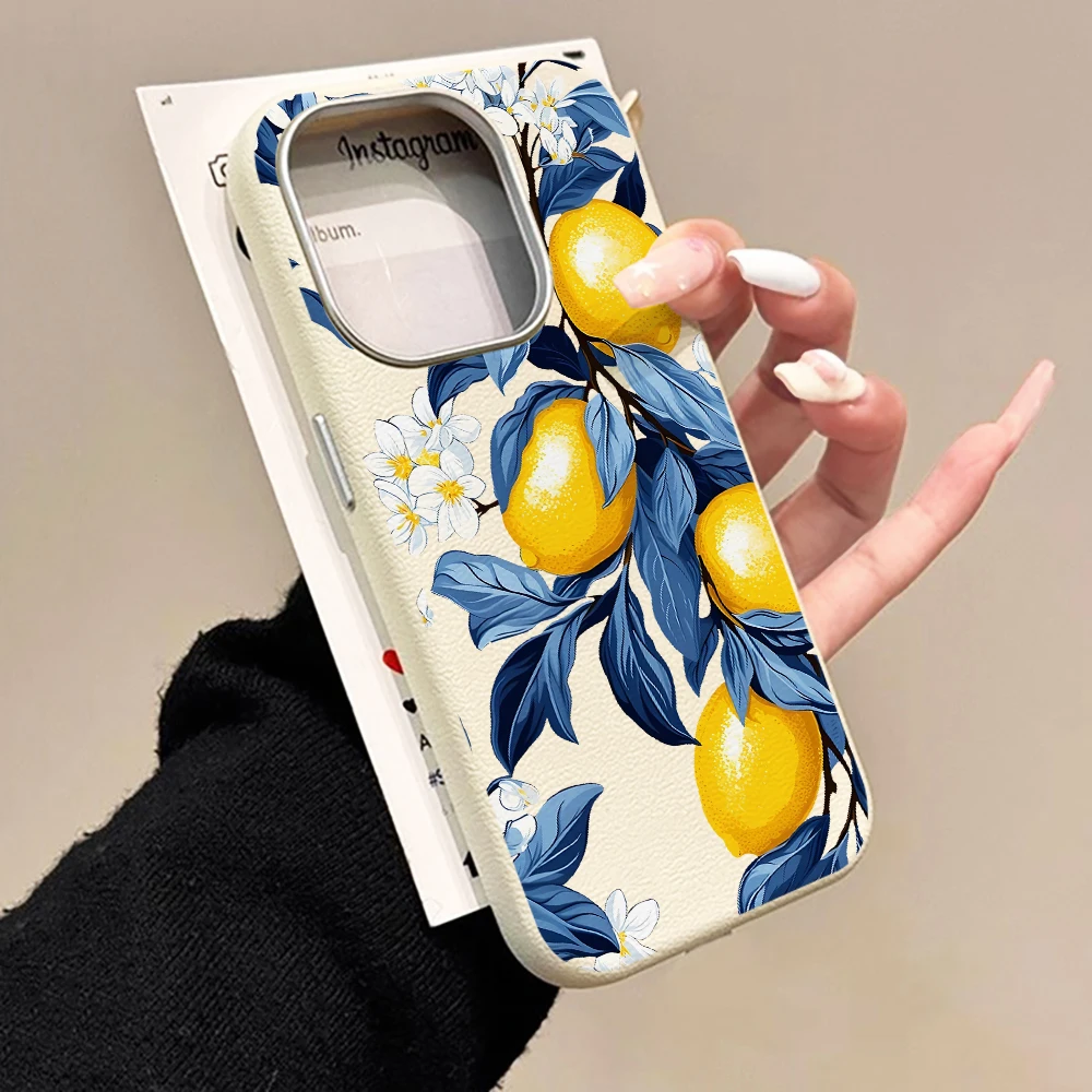Vibrant Blue Leaves and Yellow Lemon Phone Case - Cute Design with 5G Compatibility