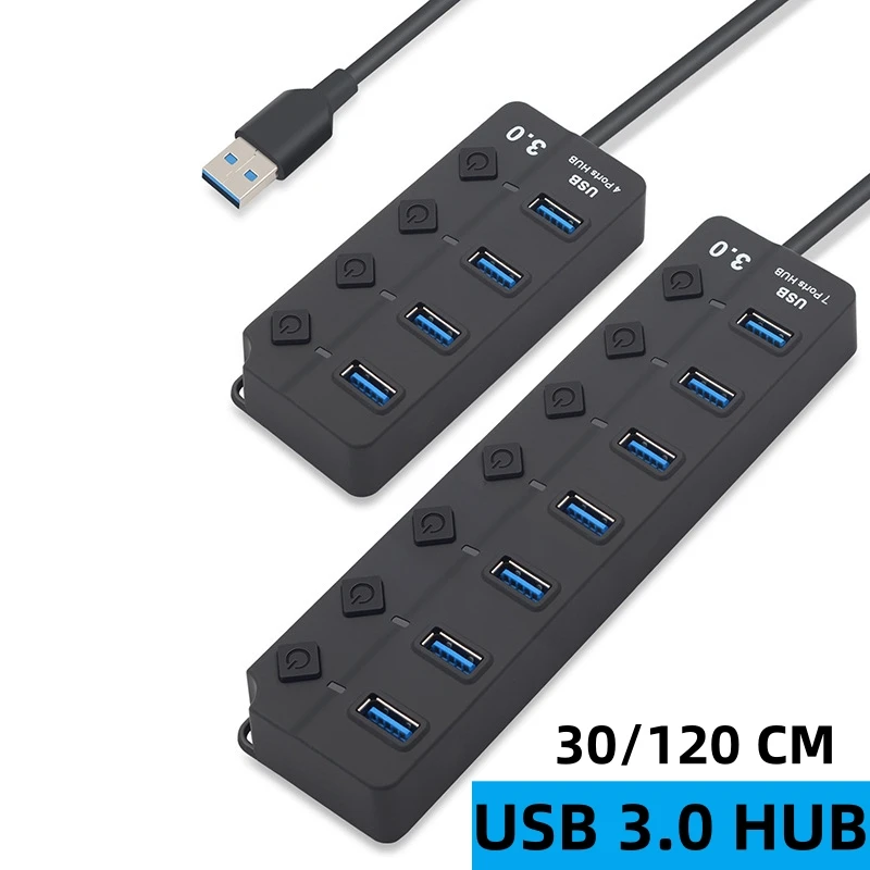 USB 3.0 HUB USB Splitter 3 0 Multi USB HUB 4 7 Ports Expander With On/Off  Switch LED Indicator 3.0 2.0 Hab 30 120cm Cable For PC - AliExpress