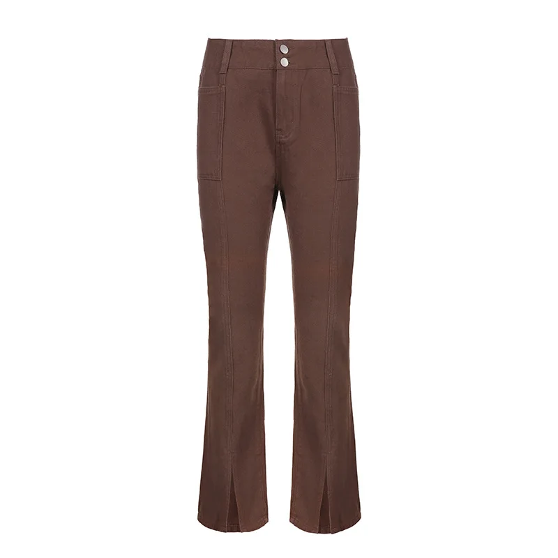 2024 Trend European and American Women's Retro Hot Girl Style Solid Color Slim-fit Split Micro Autumn and Winter Denim Trousers