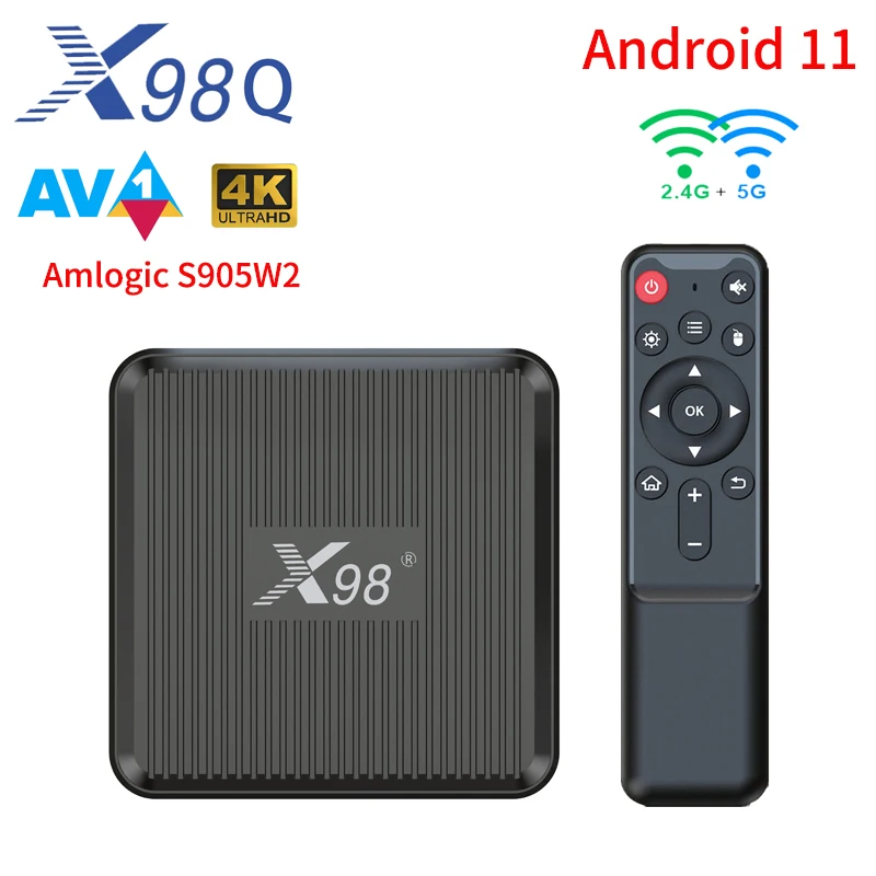 

X98Q Smart Android 11 TV Box Amlogic S905W2 AV1 2.4G 5G Dual wifi HD 3D 4K Media Player HDR 2G16G Google Set Top Box 1G8G TVBOX