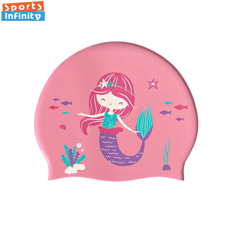 Cute Cartoon Children's Swimming Cap Mermaid Pattern Girls Silicone Swim Cap Dinosaur Crab Print Waterproof Swimming Hat for Boy 4