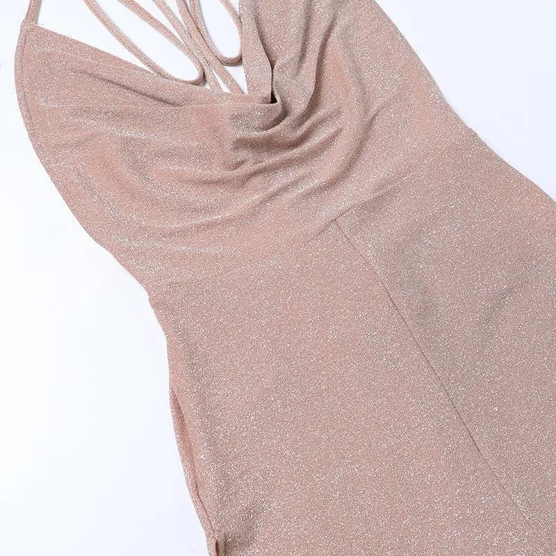 Women's Backless Halterneck Playsuits Sleeveless Bodysuits High Waist Wide Leg Split One-piece Suit Female Jumpsuit 5959