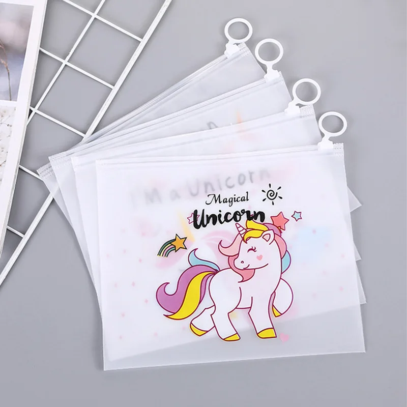 Korean Translucent Unicorn Cute Girl Pencil Case Stationery Bag Creative Storage File Bag Office Stationery Desk Organizer