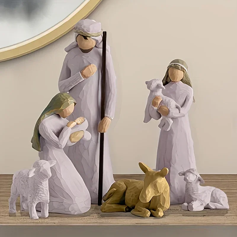 Nativity set birthplace hand drawn figure statues Home sculpture art Living Room Bedroom table decoration Resin crafts Room