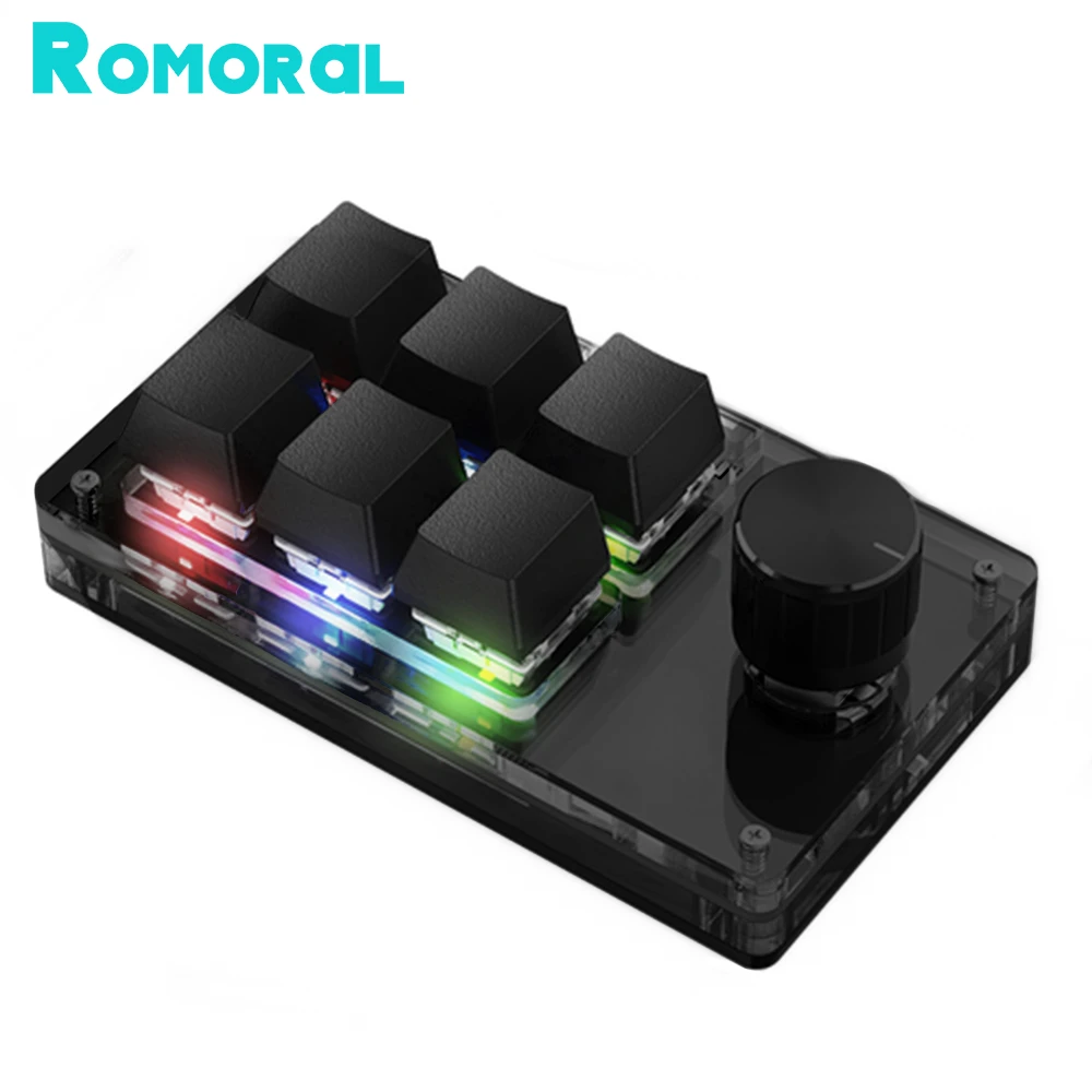 RGB Macro Keyboard Bluetooth USB Custom Keyboard 6 Key 1 Knob Mini
