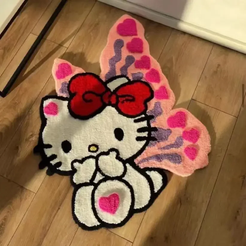 Hello Kitty Imitation Cashmere Floor Mat Living Room Decorative Carpet Y2k Bedroom Door Non-slip Mat Cute Decorative Blanket 8pcs carpet non slip sticker reusable washable anti curling carpet patch fixed stickers floor rug mat tape gripper corner pad